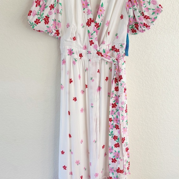 Draper James RSVP Floral Wrap Midi Dress Puff Sleeve White Pink Red M - Picture 2 of 9